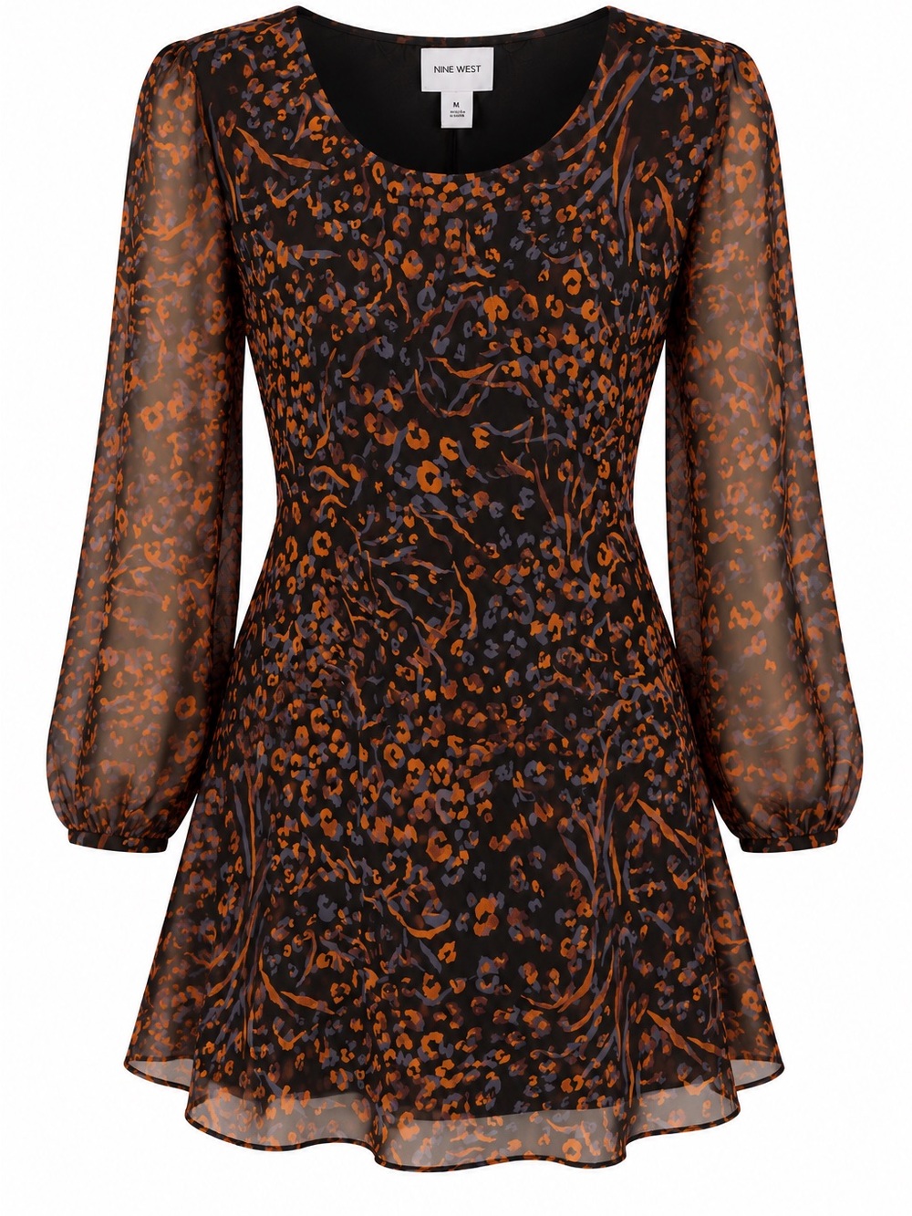 Nine West Women's Black Floral Long-Sleeve Mini Dress